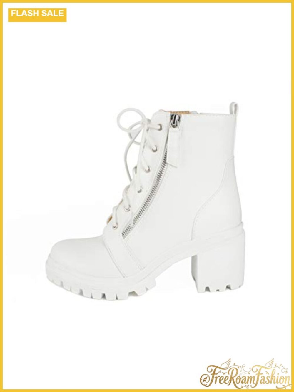 Faux Leather Lace Up High Chunky Heel Ankle Booties